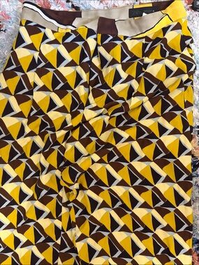 Zara Yellow, Brown & Cream Geometric Wide-Leg Pants